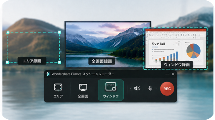 エリア・全画面・ウィンドウの3つの録画モード